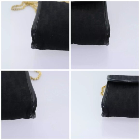 Christian Dior Trotter Canvas Chain Shoulder Bag Gold Black Auth - Picture 14 of 14